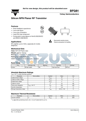 BFQ81 datasheet - Silicon NPN Planar RF Transistor