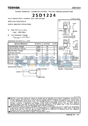 2SD1224 datasheet - NPN EPITAXIAL TYPE (PULSE MOTOR DRIVE, HAMMER DRIVE, SWITCHING, POWER AMPLIFIER APPLICATIONS)