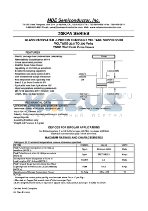 20KPA104CA datasheet - GLASS PASSIVATED JUNCTION TRANSIENT VOLTAGE SUPPRESSOR