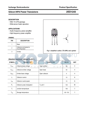 2SD1243 datasheet - Silicon NPN Power Transistors