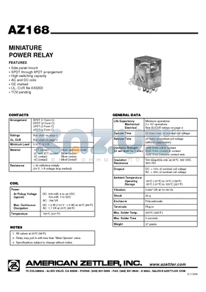 AZ168-1CT-120A datasheet - MINIATURE POWER RELAY