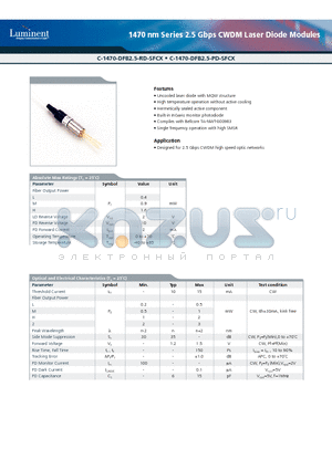 C-1530-DFB2.5-PD-SST datasheet - 1470 nm Series 2.5 Gbps CWDM Laser Diode Modules