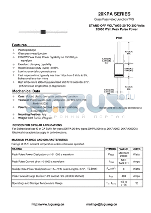 20KPA120CA datasheet - Glass Passivated Junction TVS