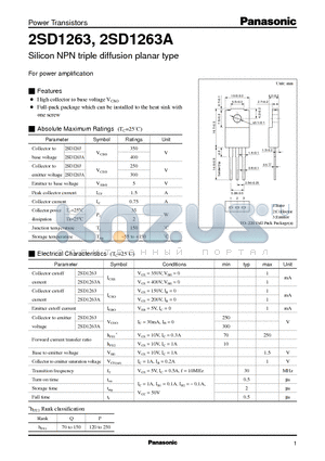 2SD1263A datasheet - Silicon NPN triple diffusion planar type(For power amplification)