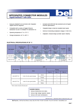 0843-2B1T-33 datasheet - INTEGRATED CONNECTOR MODULES Gigabit belStack with LEDs