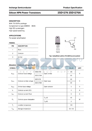 2SD1276 datasheet - Silicon NPN Power Transistors