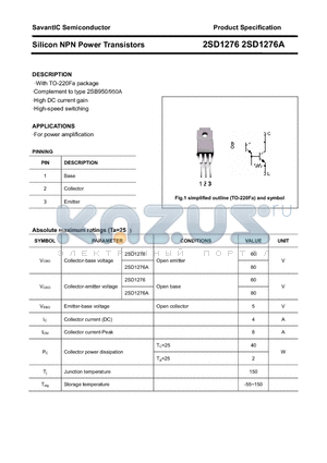 2SD1276 datasheet - Silicon NPN Power Transistors