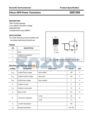 2SD1308 datasheet - Silicon NPN Power Transistors