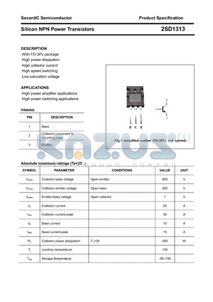 2SD1313 datasheet - Silicon NPN Power Transistors