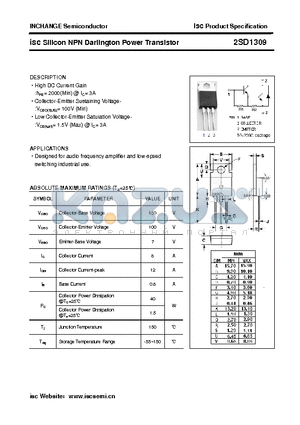 2SD1309 datasheet - isc Silicon NPN Darlington Power Transistor