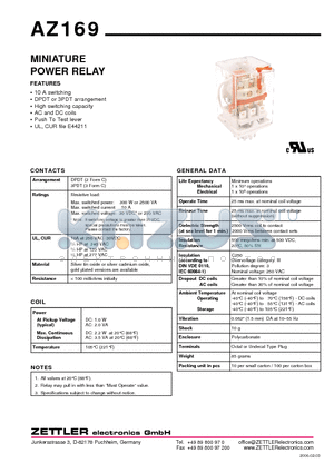 AZ169-2C-100D datasheet - MINIATURE POWER RELAY