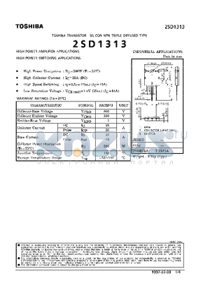 2SD1313 datasheet - NPN TRIPLE DIFFUSED TYPE (HIGH POWER AMPLIFIER, SWITCHING APPLICATIONS)