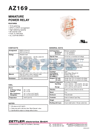 AZ169-2C-48D datasheet - MINIATURE POWER RELAY