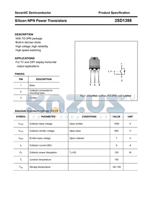 2SD1398 datasheet - Silicon NPN Power Transistors
