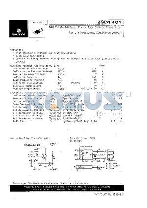 2SD1401 datasheet - NPN TRIPLE DIFFUSED PLANAR TYPE SILICON TRANSISTOR FOR CTV HORIZONTAL DEFLECTION OUTPUT