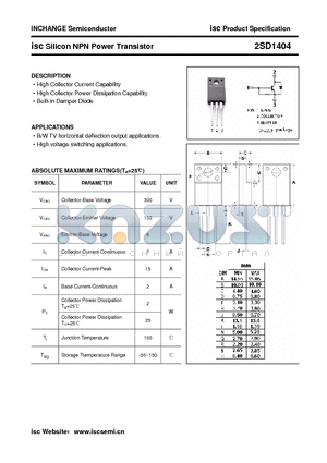 2SD1404 datasheet - isc Silicon NPN Power Transistor