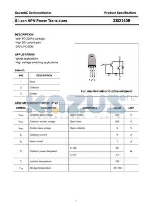 2SD1409 datasheet - Silicon NPN Power Transistors