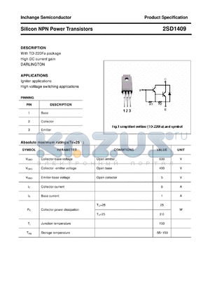 2SD1409 datasheet - Silicon NPN Power Transistors