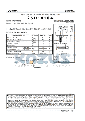 2SD1410A datasheet - NPN TRIPLE DIFFUSED TYPE (IGNITER, HIGH VOLTAGE SWITCHING APPLICATIONS)