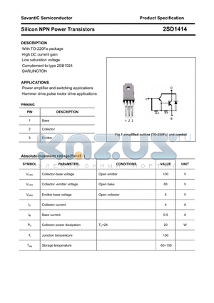 2SD1414 datasheet - Silicon NPN Power Transistors