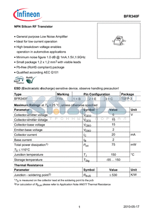 BFR340F datasheet - NPN Silicon RF Transistor