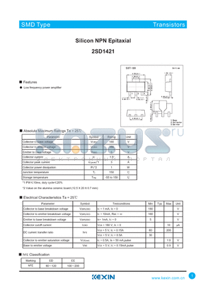2SD1421 datasheet - Silicon NPN Epitaxial
