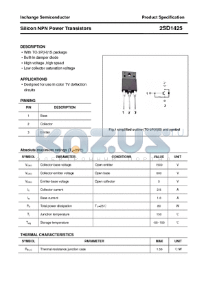 2SD1425 datasheet - Silicon NPN Power Transistors
