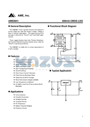 AME88411EHAZ datasheet - 600mA CMOS LDO