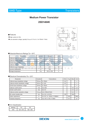 2SD1484K datasheet - Medium Power Transistor