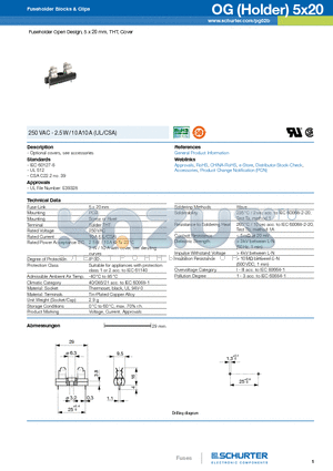 0853.9561 datasheet - Fuseholder Open Design, 5 x 20 mm, THT, Cover