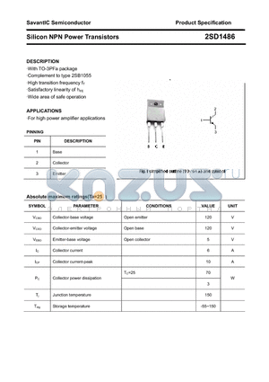 2SD1486 datasheet - Silicon NPN Power Transistors