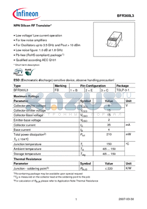 BFR360L3 datasheet - NPN Silicon RF Transistor
