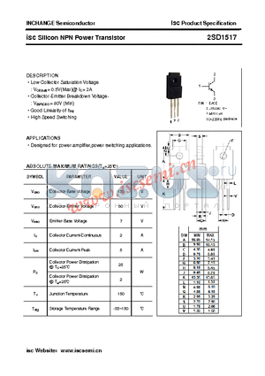 2SD1517 datasheet - isc Silicon NPN Power Transistor