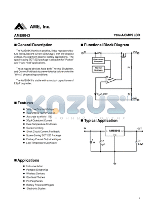 AME8843AEGT180Z datasheet - 750mA CMOS LDO