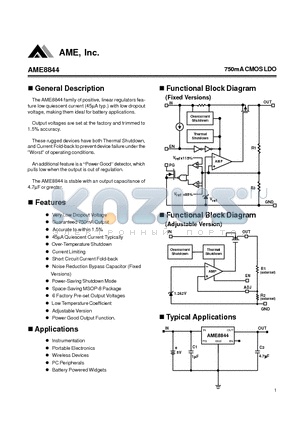 AME8844AEA150 datasheet - 750mA CMOS LDO