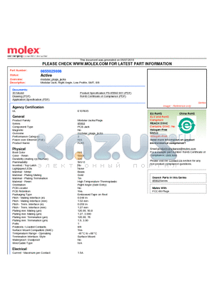 0855025008 datasheet - Modular Jack, Right Angle, Low Profile, SMT, 8/8