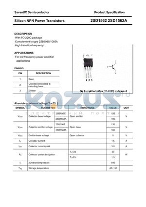 2SD1562 datasheet - Silicon NPN Power Transistors