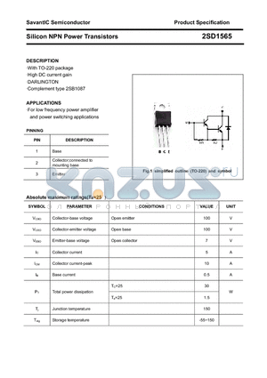 2SD1565 datasheet - Silicon NPN Power Transistors