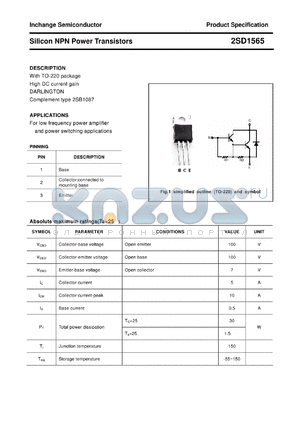 2SD1565 datasheet - Silicon NPN Power Transistors