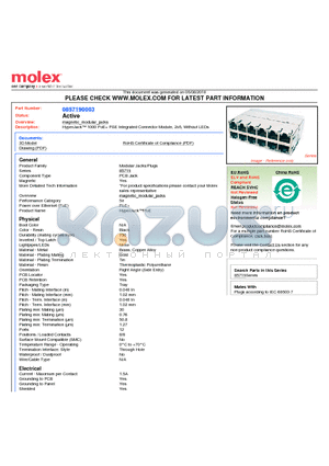 0857190003 datasheet - HyperJack 1000 PoE PSE Integrated Connector Module, 2x6, Without LEDs
