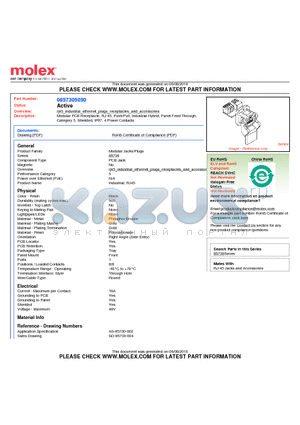 0857305050 datasheet - Modular PCB Receptacle, RJ-45, Push/Pull, Industrial Hybrid, Panel Feed Through, Category 5