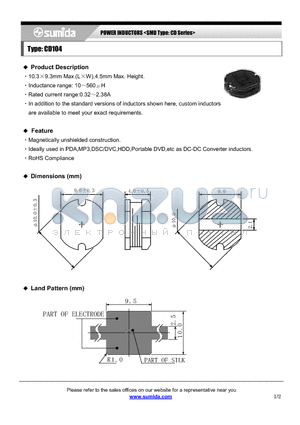 CD104NP-390M datasheet - POWER INDUCTORS