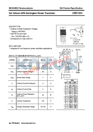 2SD1601 datasheet - isc Silicon NPN Darlington Power Transistor