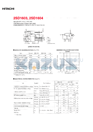 2SD1604 datasheet - LOW FREQUENCY POWER AMPLIFIER COMPLEMENT PAIR WITH 2SB1103 AND 2SB1104