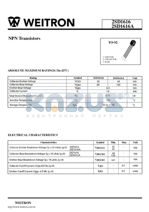 2SD1616 datasheet - NPN Transistors