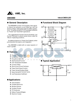 AME8890TEEV datasheet - 150mA CMOS LDO