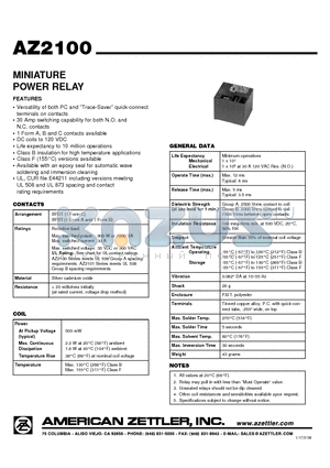 AZ2100-1A-24DE datasheet - MINIATURE POWER RELAY