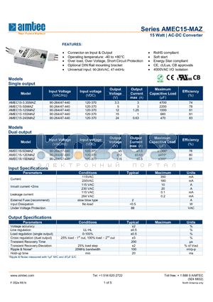 AMEC15-15SMAZ datasheet - 15 Watt | AC-DC Converter