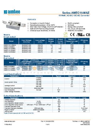 AMEC15-MAZ_13 datasheet - 15 Watt | AC-DC / DC-DC Converter