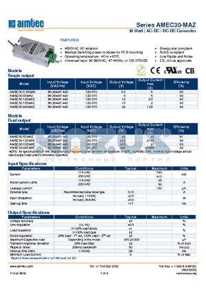 AMEC30-12SMAZ datasheet - 30 Watt | AC-DC / DC-DC Converter